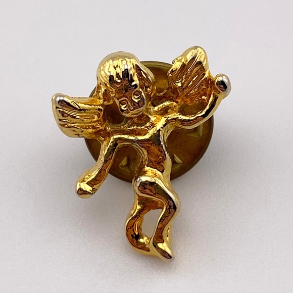 Vintage Cherub Angel Gold Tone Lapel Pin - Picture 7 of 9